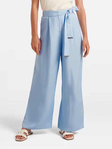 Pantalón de lino de pierna ancha (Azul claro)